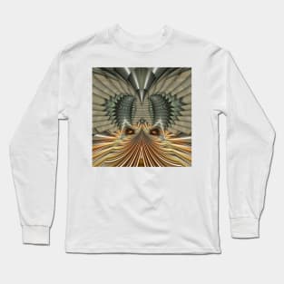 futuristic facial geometric repeating shapes designs and patterns metallic copper and silver colored Long Sleeve T-Shirt